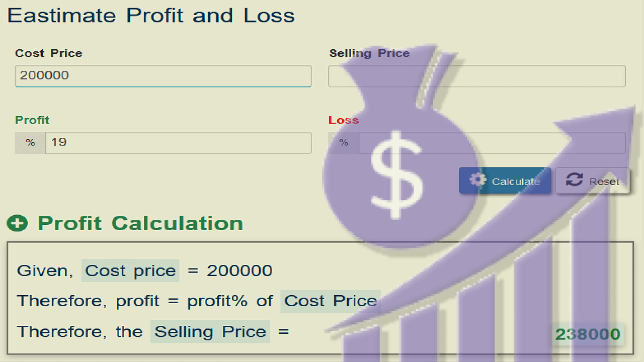 Profit and Loss Calculator Using Formula