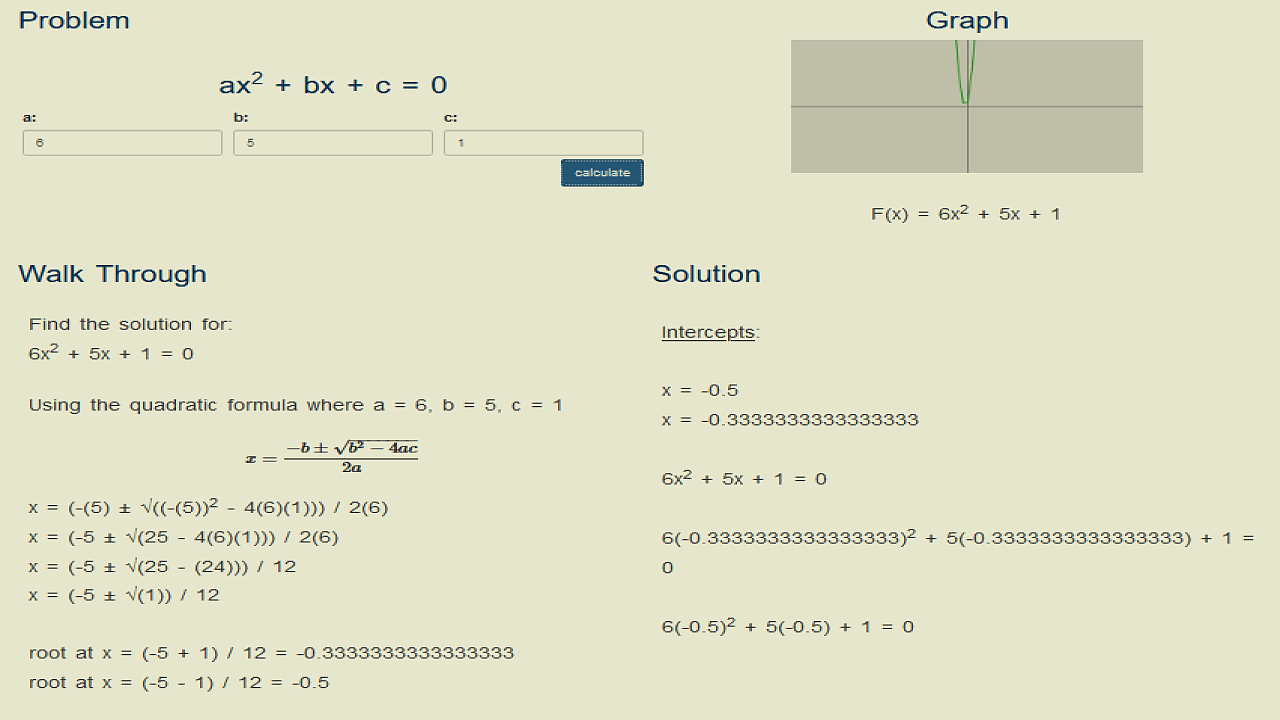 Quadratic Equations Formula Calculator